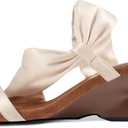 USIMAD Heeled Sandals for Women Square Toe High Heels Wedges Sandals Comfortable Dress Casual Shoes (6, Beige)