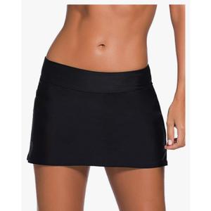 REKITA Women Swim Skirt Solid Color Waistband Skort Bikini Bottom M