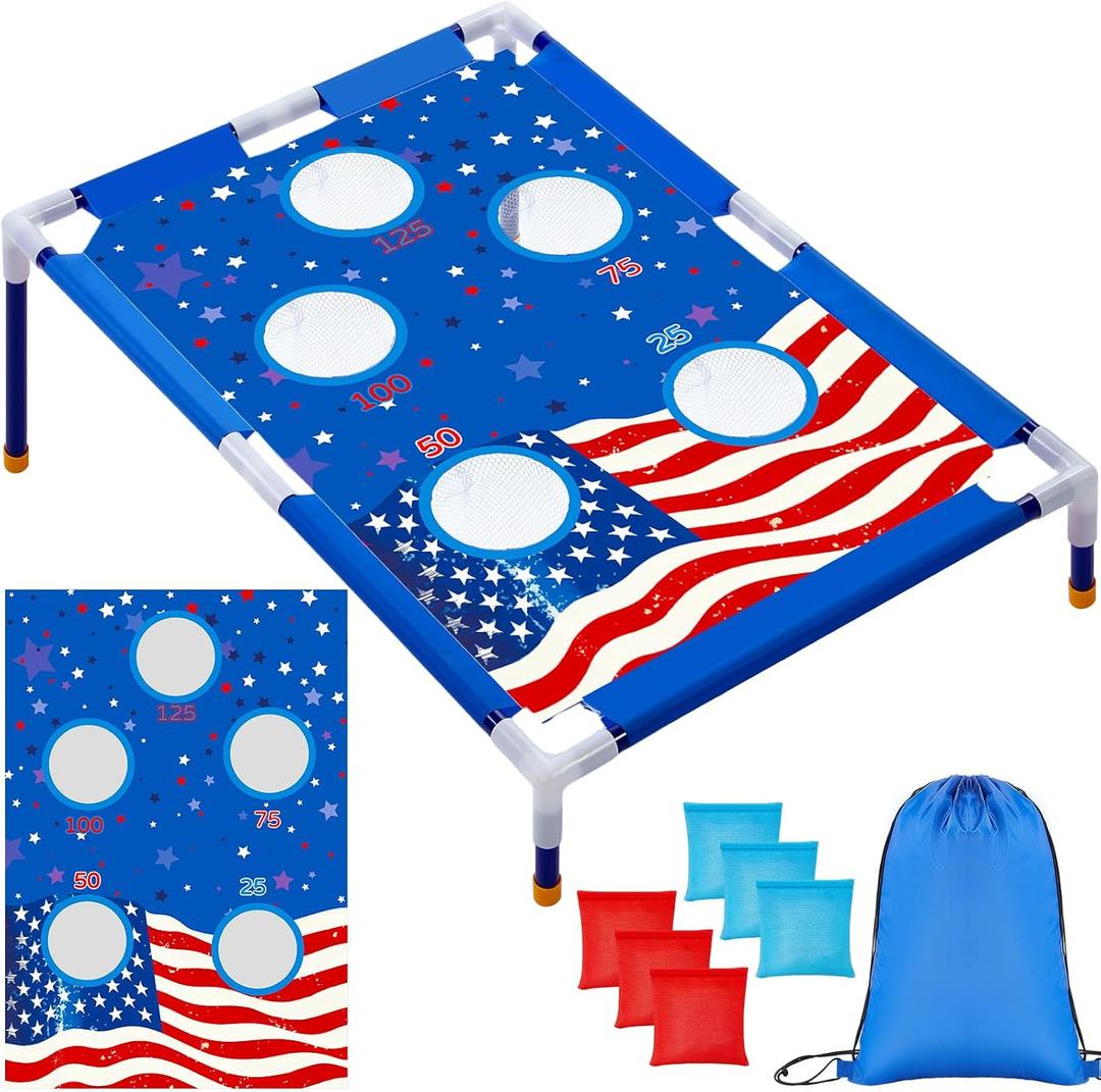 Gemscream 4th of July Bean Bag Toss Games with 6 Bean Bags 250 Anniversary Portable PVC Framed Corn Hole Game Set for Independence Day Patriotic Party Outdoor Game Party