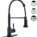 Kitchen Faucets with Pull Down Sprayer, Matte Black Stainless Steel Single Handle Pull Out Spring Sink Faucet, 3 Function Sprayer 1 or 3 Hole Deck Plate for Farmhouse Laundry Rv Bar