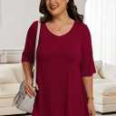 LARACE Elbow Sleeve Plus Size Tops for Women, Women's Half Sleeves Tunic Shirts Spring Summer Fall Clothes Blouse V Neck (Red, XXL)