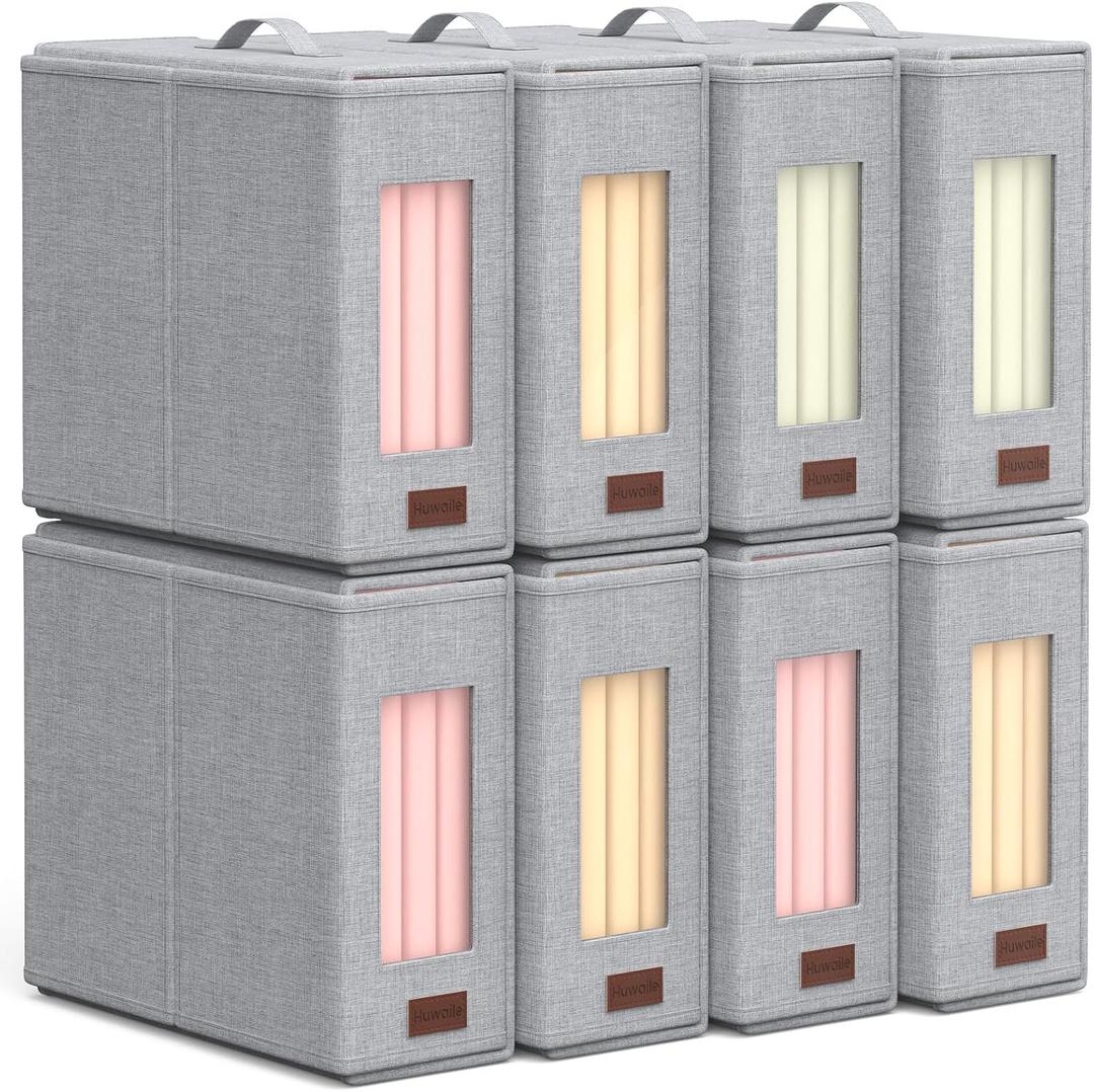 Sheet Organizers and Storage - 8 Pack Bed Sheet Organizers for All Sheet Sizes, Including Queen/King Size Blankets, Foldable Blanket Organizer/Sheet Storage for Linen Closet, Grey
