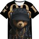 GORGLITTER Boy's Bear Graphic Tees Short Sleeve Crew Neck Streetwear T Shirts 11Y