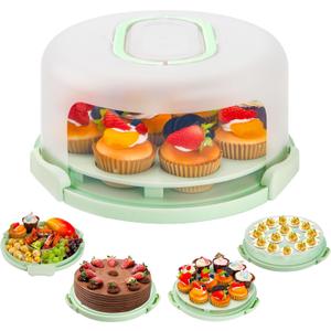 Green Cake Containers with Lids Round Plastic Cupcake Holders 4-in-1 Multipurpose Cake Carrier Holder for 11 Inch Cake Pies Cupcake Eggs Fruit or Snack Transport