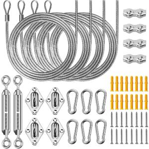 UIRWAY Shade Sail Hardware Kit, 52Pcs Stainless Steel Hardware Kit for Rectangle Triangle Canopy, Heavy Duty Anti-Rust Hardware Kit Set for Outdoor Garden Patio(6Inch +304 Stainless Steel Wire Rope)
