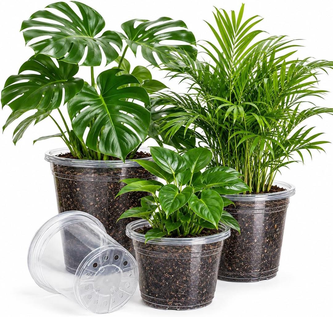 20 Pack 10/8/7/5 Inch Large Clear Nursery Pots with Drainage Hole, Plastic Pots for Planter, Clear Potting Pots for Succulents, Flower, Herbs, Indoor Outdoor Gardening ﻿