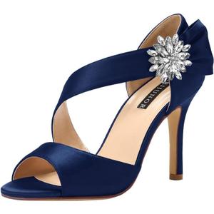 ERIJUNOR High Heel Party Sandals For Woman Open Toe Stiletto Bow Shoes Wedding Evening Dress Shoes for Dancing (6, Navy)