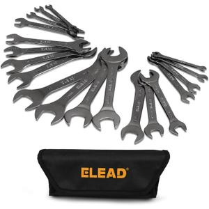ELEAD Super-Thin Open End Wrench Set | 19-Piece SAE & Metric Sizes | CR-V Nickel Plated | Ultra-Slim Design | Corrosion-Resistant | Durable Roll-Up Pouch for Mechanics