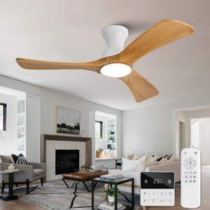 Flush Mount Ceiling Fans with Lights,42 inch,Remote Control,Wall Switch,Solid Wood Blades,Dimmable,Reversible Noiseless,Power Off Memory Modern Ceiling Fan for Bedroom Patio Indoor/Outdoor Use