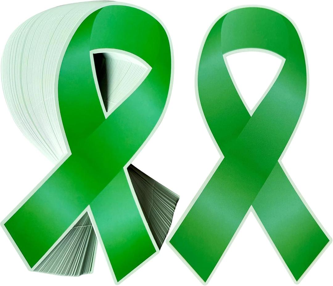 Green Ribbon Paper Card Cutouts Awareness Donation Ribbon Cutouts for Mental Health Awareness Cerebral Palsy, Liver Cancer Charity Fundraiser Support Supplies (150, Green, Medium)