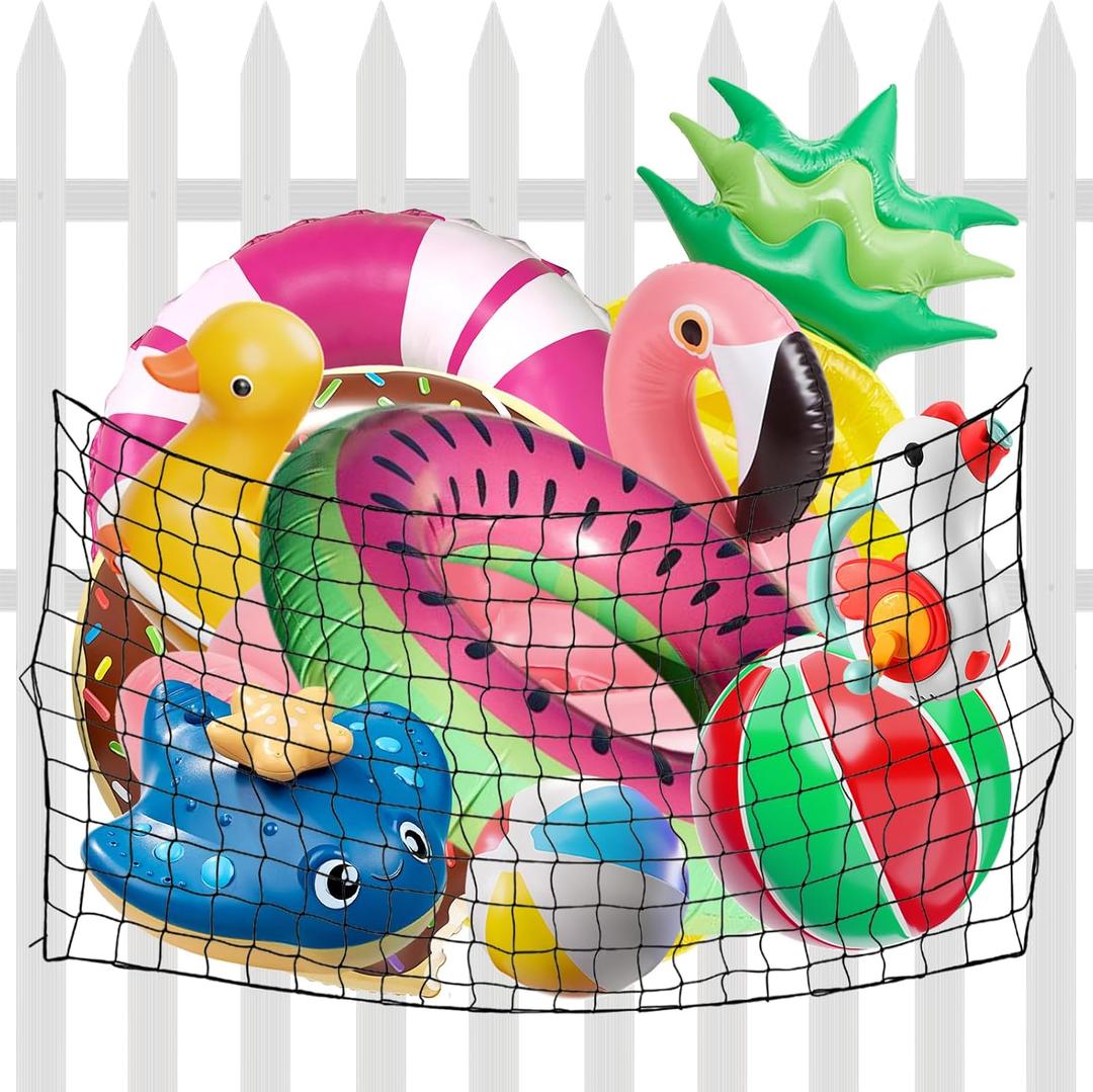 2 x Pool Float Storage Net, 94.48 x 47 Inch Hanging Pool Toy Storage Bag Swimming Poolside Fence Heavy Duty Outdoor Float Holder with Hook Ties for Pool Inflatable Rafts Balls Toys Organizer Accessories, 47.2 x 94.5 inches