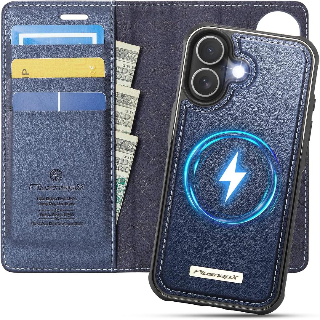 Wallet Case for iPhone 17 Compatible with Magsafe, 2-in-1 PU Leather Flip RFID Blocking Card Holder Stand Shockproof Magnetic Detachable Cover for iPhone 17 Case 6.3", Deep Blue