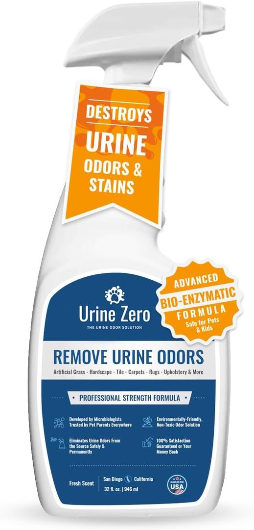 Pet Odor Eliminator Spray - Bio-Enzyme Cleaner for Dog & Cat Urine | Instantly Removes Odors on Artificial Grass, Carpet, Rugs & Tile | Pet & Kid Safe, 32 oz Ready-to-Use (32 Fl Oz (Pack of 1))