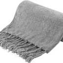 BATTILO HOME Gray Chenille Throw Blanket for Couch, Decorative Soft Knit Throw Blanket with Fringe Tassels, Lightweight Throw Blanket for Home Decor, 50"x60"