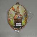 GMCDFHRQ Vintage Easter Bunny Oval Wall Decor, 8.3" x 11.6" Traditional Rabbit Holding Woven Basket of Easter Eggs Wall Art, Framed Print (006)