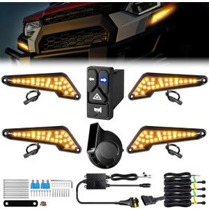 UTV Turn Signal Kit with 110D Horn, Pre-Wired, Plug & Play UTV Universal Street Legal Blinker kit with Integrated Rocker Switch, Compatible with Polaris, Can-Am, CFMOTO for Side By Side
