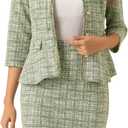 Allegra K Women's 2 Piece Skirt Sets 3/4 Sleeve Collarless Tweed Jacket Pencil Skirt Set Elegant Business Casual Outfit 3X-Large Green