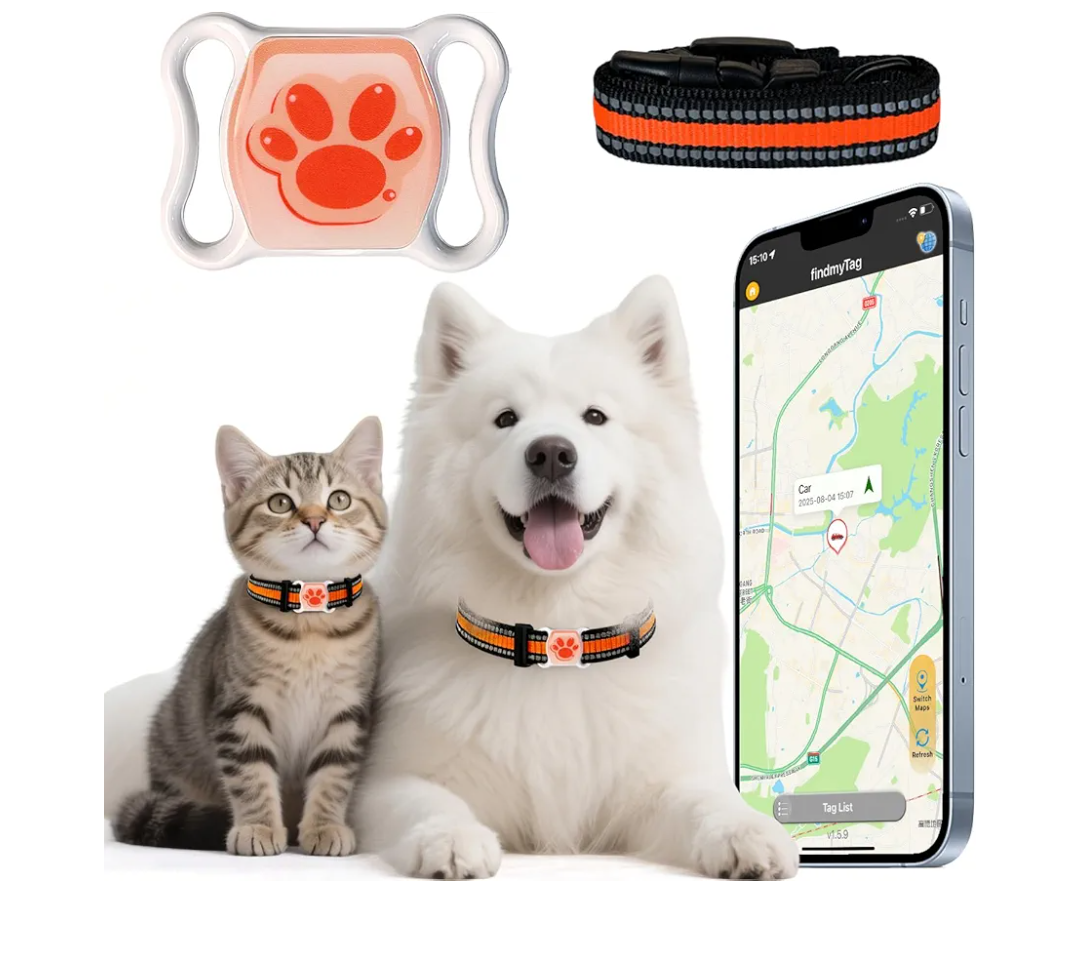 Pet GPS Tracker for Dogs & Cats - No Monthly Fee/Subscription, Free Pet Collar Included | Waterproof, Anti-Lost, Real-Time Tracking Collar | 365-Day Long Battery Life | Compatible with iOS & Android