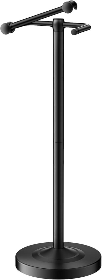 Freestanding Toilet Paper Holder, Double Post Pivoting 22" Height Toilet Roll Holder Floorstanding Base Weighted, Stainless Steel Toilet Paper Holder Stand Matte Black