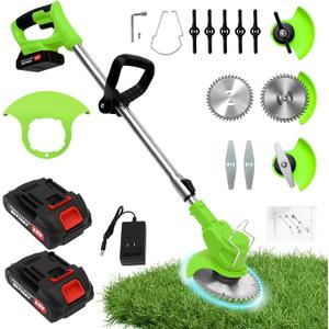 ALSO GO Electric Weed Wacker Grass Trimmer, 3 in 1 Weed Eater Battery Powered, Cordless Trimmer with 2pcs 24V Batteries, String less Lightweight Lawn Edger Brush Cutter for Lawn Garden Yard (Green)