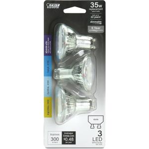 Feit Electric MR16 LED Reflector Light Bulb, 35W Equivalent, Dimmable, GU10 Base, 90+ CRI, 300 Lumen, Adjustable Color Temperature Track Lighting, 25,000-Hour Lifespan, BPMR16GU10353CCTCA/3, 3-Pack