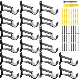20 Pcs Curtain Rod Bracket, Heavy Duty Curtain Rods Holders for 1 to 1 1/8 Inch Diameter Curtains Rods, Single Decorative Rod Hooks Hanger, Black1