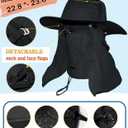 Wide Brim Sun Hat with Detachable Face Cover & Neck Flap Waterproof Safari Fishing UPF 50+ UV Protection Hat for Men Women (Black)