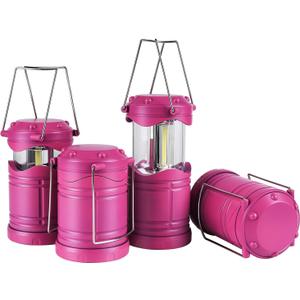 Lichamp LED Camping Lantern, 4 Pack Battery Powered Flashlight for Power Outages, Portable Collapsible Hanging Light Essential for Home, Outdoor, Emergency Lamp Survival Kit Gear for Hurricane, Pink 