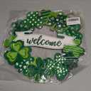 Wooden St. Patrick's Day Decoration Shamrock Door Wreath for Front Door Sign Wall Signs Shamrock Clover Spring Decoration, Irish Sign Welcome Hanging for Home Decor Party Outdoor Indoor Supply