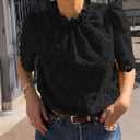 PRETTYGARDEN Summer Tops for Women 2026 Short Sleeve Embroidered Eyelet Shirts Dressy Casual Blouses Spring Fashion Clothes (Black, L)