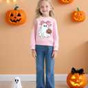 Girl Boy Pumpkin Ghost Pullover Long Sleeve Cute Spooky Tops Halloween Sweatshirt (Pink)