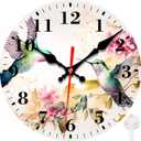 Wall Clocks Battery Operated, Hummingbirds and Pink Flowers Silent Non Ticking Decorative Indoor Outdoor Wall Clocks for Living Room Kitchen Bedroom Bathroom 12"