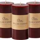 3x6 Inch Burgundy Pillar Candles Set of 3 - Decorative Unscented Pillar Candle, Long Burning Dripless and Smokeless Large Candles Pillar for Wedding Table, Christmas Decor, Dark Red