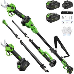 2-in-1 Electric Pruning Shears with Pole,21V2*4.0Ah Batteries
1.6" Cutting Diameter,4.8-8.5Ft Reach,SK7 Blade,Brushless Motor,Cordless Pole Pruner for Garden Tree Trimming