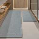 YIHOUSE Light Grey Bathroom Rug Sets 2 Piece, Absorbent Bath Mat for Bathroom Non Slip Washable, Bathroom Mat Quick Dry, Thin Bath Rug Set for Toilet and Floor (17"x24"+17"x47")