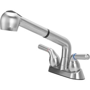 Utility Sink Faucet,Universal Laundry Tub ABS Plastic Faucet with Sprayer,Dual Handle Pull Out Faucet, Chrome Finish Laundry & Utility Room Sink Faucets,4 Inch Center Set