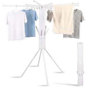 Foldable Four-Legged Clothes Drying Rack Extendable with 16 Clips