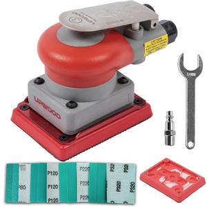 Pneumatic random orbital sander 3 x 4-inch light weight palm sander 1/8" (3 mm) diameter orbit 10000 RPM with extra backing pad 12pcs sandpaper