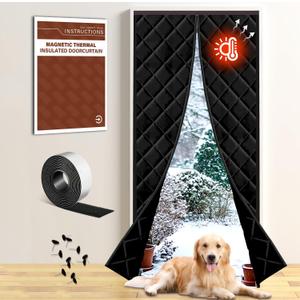 Insulated Magnetic Door Curtain for Winter, Thermal Door Cover with Triple-Layer Oxford Fabric, Windproof Cold Draft Blocker, Energy Saving Waterproof Curtain for Indoor Outdoor (Fit Door 32*80 Screen:35*82, Black)