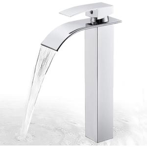 Tall Bathroom Vessel Faucet Chrome, Waterfall Tall Bathroom Faucet Single Handle 1 Hole Lavatory Sink Bowl Mixer Tap Mixer Tap