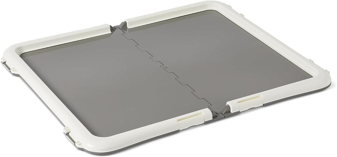 Amazon Basics Dog Training Pad Holder with Secured Latches, Extra Thick and Non-Slip Base, Recycled Plastic, 28 x 34 inch, Large, White and Charcoal