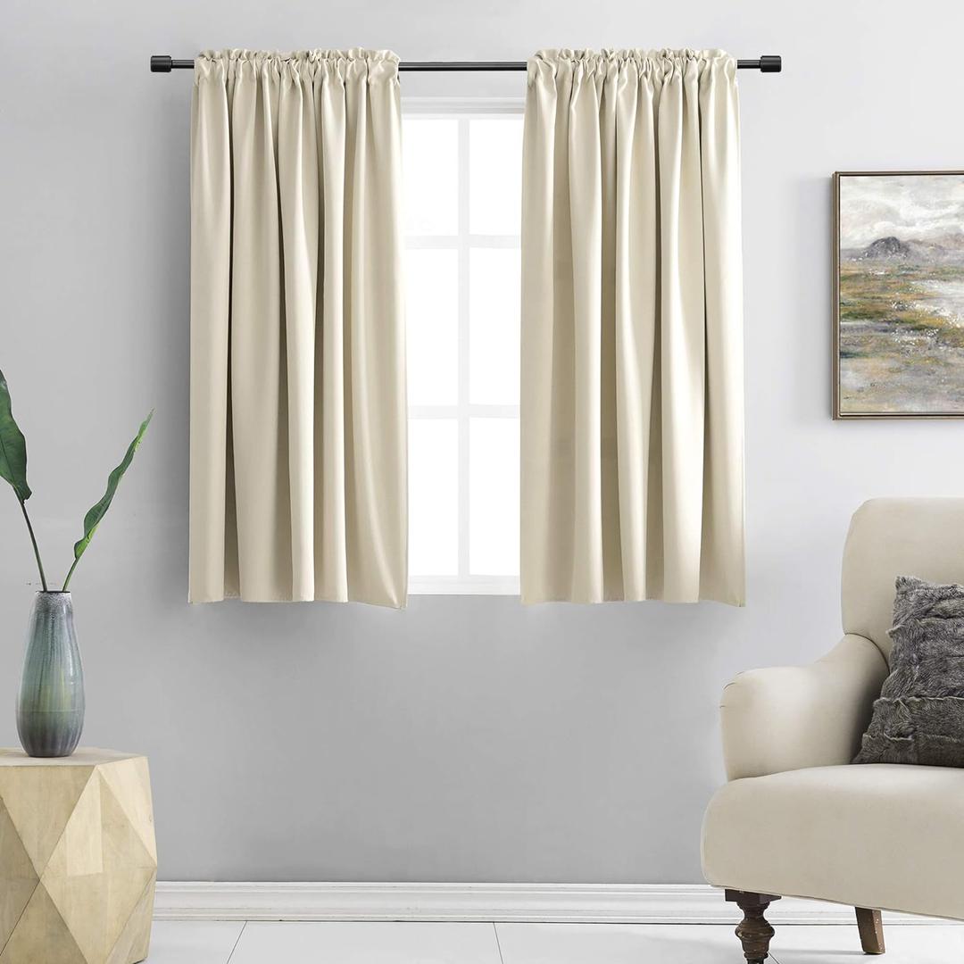 DONREN Cream Beige Room Darkening Curtain Panels for Bedroom - Thermal Insulated Rod Pocket Drapes for Living Room (W 42 x L 45 Inch,2 Panels)
