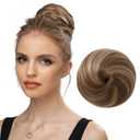 SARLA Fake Hair Buns Extensions Drawstring Ballet Bun Synthetic Donut Chignon Updo Hairpieces for Women Lady Medium Brown/Ash Blonde