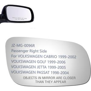 JZSUPER Side Mirror Glass fit VW 1999-2002 Cabrio 1999-2006 Golf 1999-2005 Jetta 1998-2004 Passat Passenger Right Side RH Convex, Including Adhesive