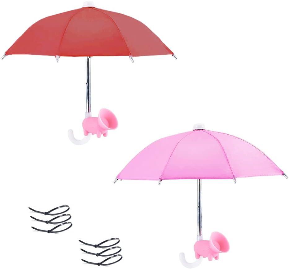 4pcs Mobile Phone Holder with Sun Umbrella - Phone Umbrella Suction Cup Stand, Desktop Piggy Phone Holder,Durable Mobile Phone Suction Cup Holder Outdoor Sun Umbrella Mobile Phone Holder(pink red)