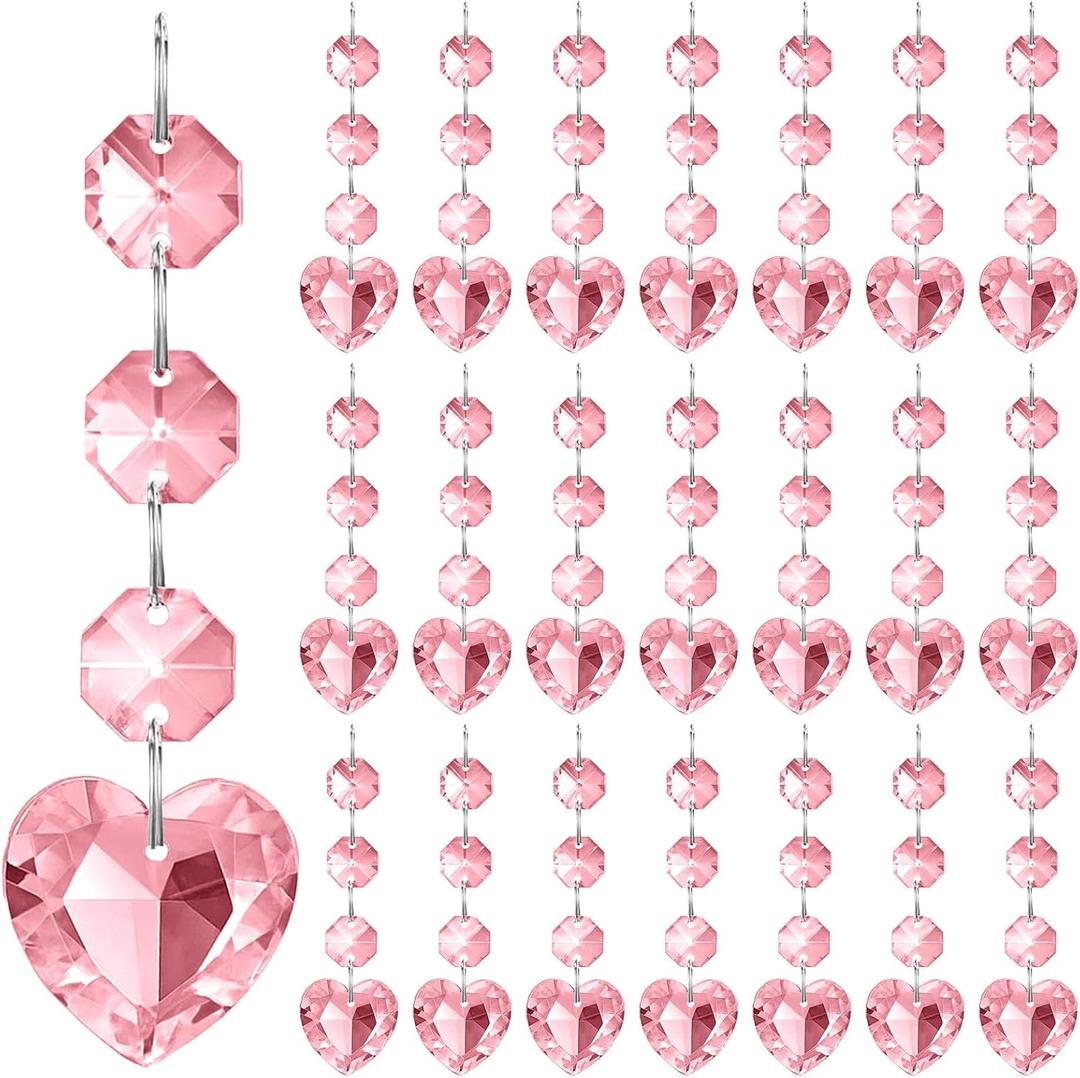 Pink Heart Ornament Chandelier Decoration Hanging Crystal Decoration Heart Crystal Suncatcher for Hallway Wedding Window Valentine's Day Tree