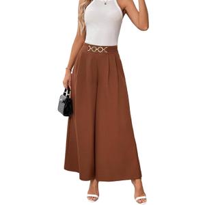 SHEWIN Womens Wide Leg Dress Pants Elastic High Waisted Business Work Trousers Casual Loose Palazzo Pant 2026 (Brown, S)