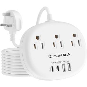 UK Ireland Travel Plug Adapter, US to UK Plug Adapter, Type G Travel Adapter with 3 Outlets 4 USB(2 USB C), 5FT Extension Cord, for US to Scotland London England British Irish Dubai Kenya Hong Kong