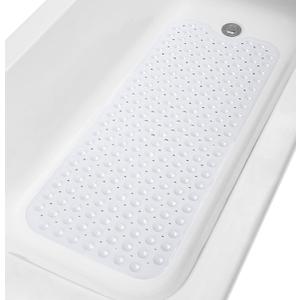 Extra-Long Non-Slip Bathtub & Shower Mat 39”x16” (Smooth/Non-Textured Tubs Only) Safe, Clean, Machine-Washable, Superior Grip&Drainage, Vinyl, Opaque White