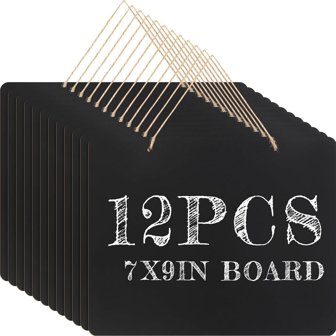 Harloon 12 Pack 9"x7" Double Sided Hanging Chalkboard Signs with String, Wood Chalkboard Price Tags, Memo Message Sign Erasable Message Board for Home Weddings Kitchen Party Event Label(Rectangle)